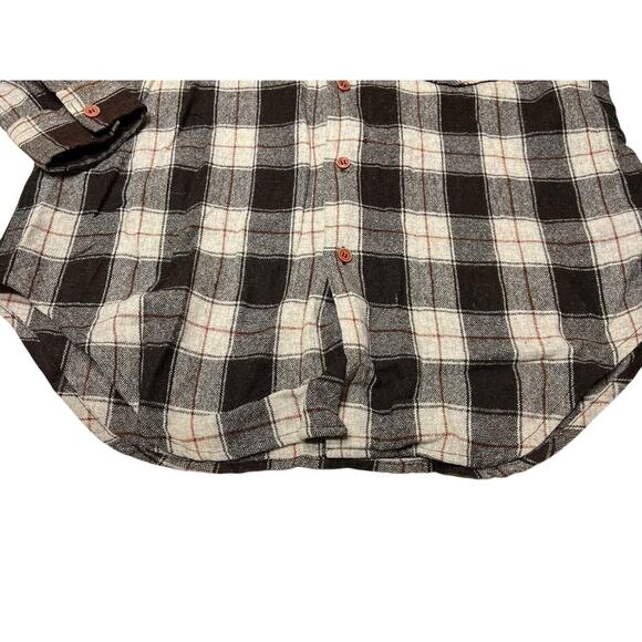 Vtg K-Mart 70s Sport Style Patch Shooting Flannel Shirt L Brown Plaid Wool Holes - Picture 5 of 11
